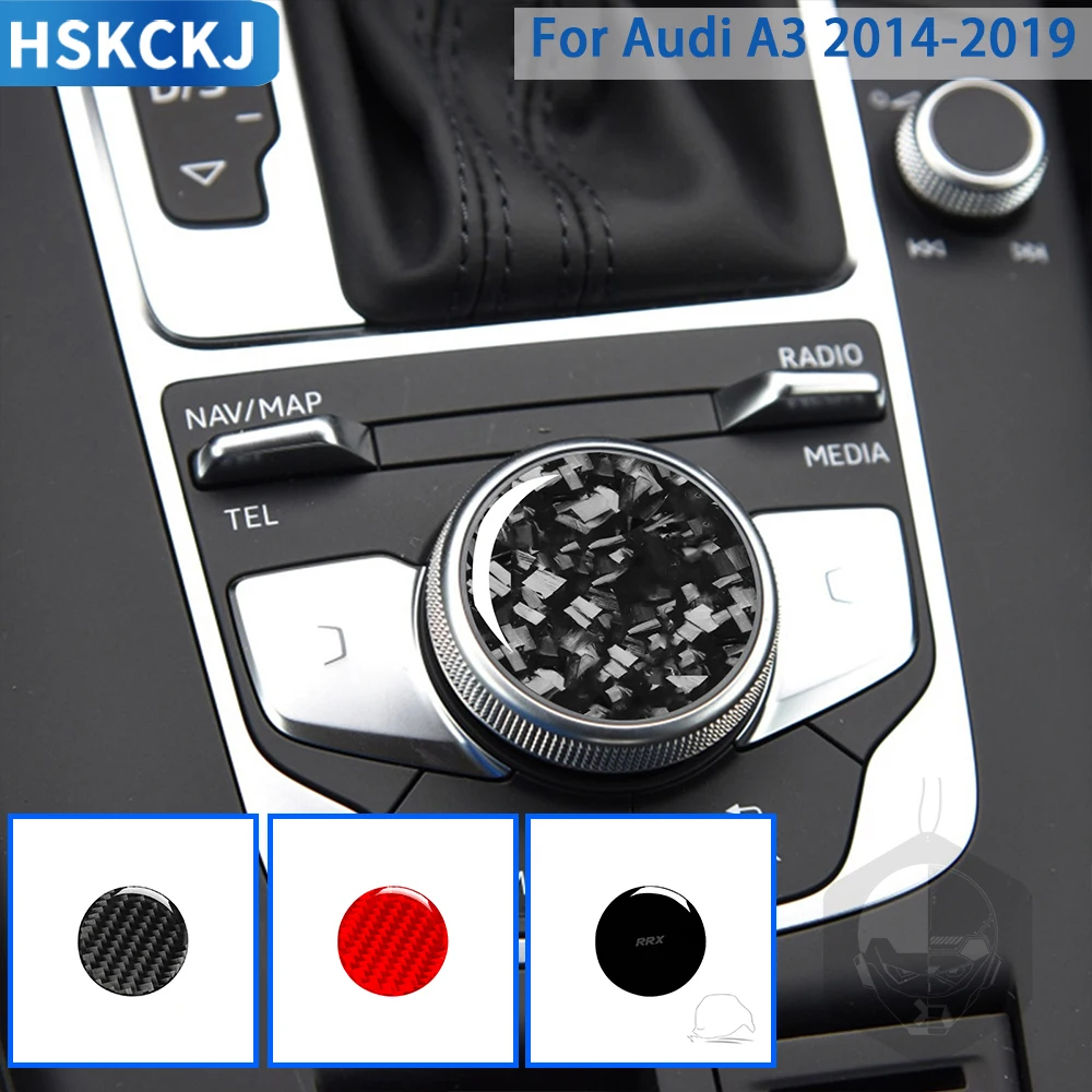 

For Audi A3 S3 8V 2014-2019 Accessories Forged Carbon Fiber Car Interior Central Control Knob Cover Trim Sticker Decoration