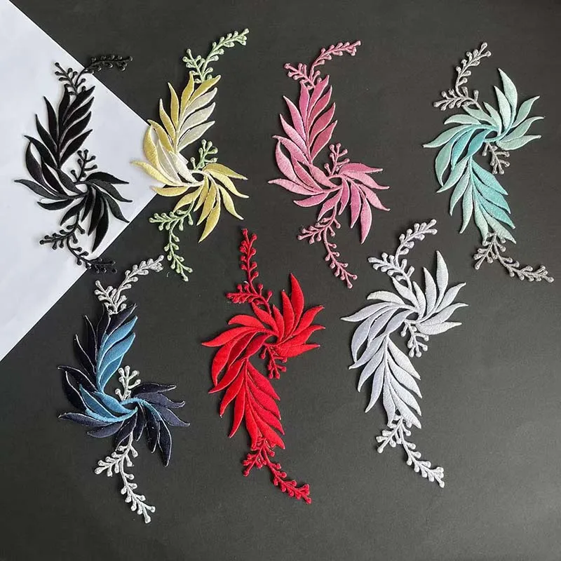 2PCS/Fabric Floral Applique Clothes Stickers Patch Thermocollant,Flowers Leaves Embroidery Iron On Patches Sewing Supplies