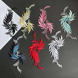 2PCS/Fabric Floral Applique Clothes Stickers Patch Thermocollant,Flowers Leaves Embroidery Iron On Patches Sewing Supplies