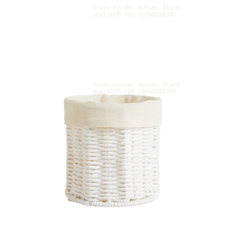 Simple household desktop sundries storage cotton and linen blended lining woven basket