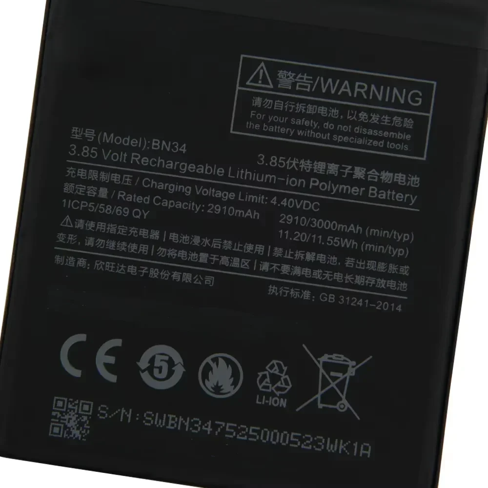 

2025 Replacement Phone Battery BN34 Batteries 3000mAh