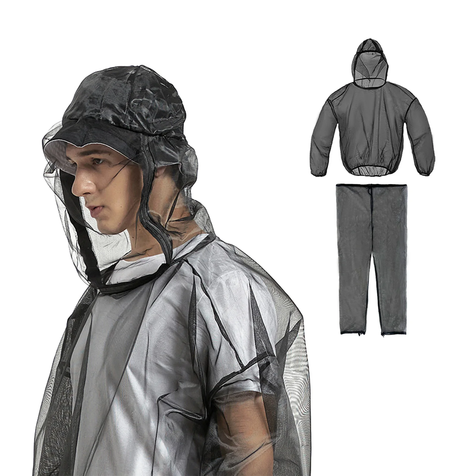 ملابس صيد السمك للرجال في الهواء الطلق بدلة سوداء مضادة للمشي لمسافات طويلة وصيد الأسماك والتخييم بأكمام طويلة وقميص وسراويل #1