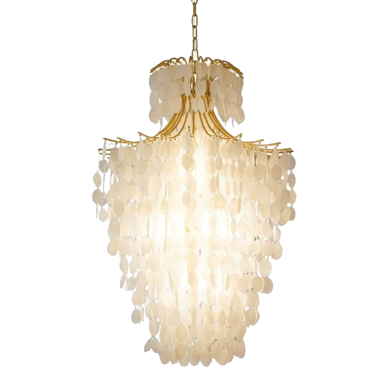 

French all copper cream retro shell chandelier restaurant Nordic high empty loft staircase jump chime lamp