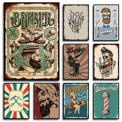 American Retro Style Scissor Haircut Man Razor Salon Posters and Prints Canvas Printing Wall Art Picture for Barber Shop Decor