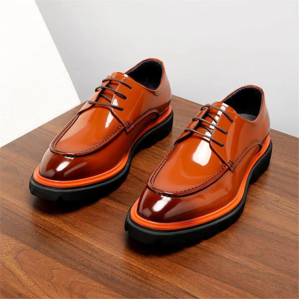 New Spring Men Genuine Leather Derby Shoes British Style Thick Sole Height Increasing Glossy Business Casual Versatile High End