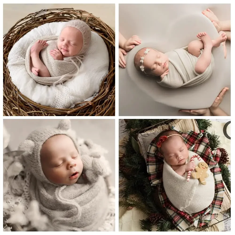 Newborn Baby Posing Wrap Newborn Photography Props Soft Stretch Knit Blanket Handmade Wrap for Baby Boys Girls Photoshoot