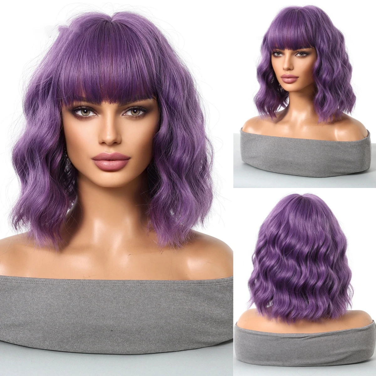 Qi THES-Cheveux courts bouclés Bobo pour femme, longueur d'épaule, simulation de cosplay ultraviolet, permanente de maïs, coiffure complète