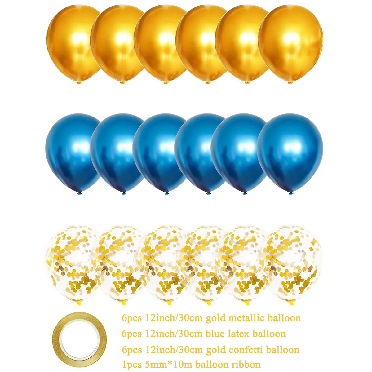 18pcs Mixed Blue Gold Metallic Chrome Confetti Latex Balloons Boy Man Birthday Party Decoration Baby Shower Decor