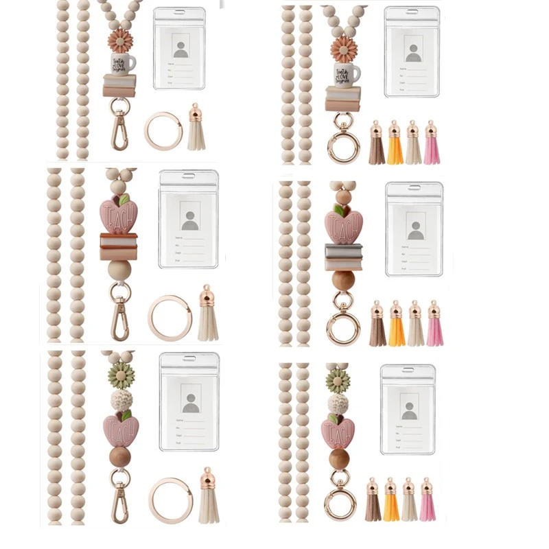 

Teacher Lanyard With ID Holder, Fashion Wood Beaded Lanyard For Key, Super Cute Boho Breakaway Lanyard For Women