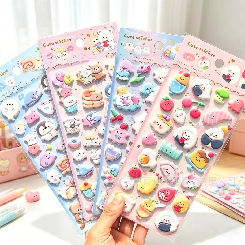 Cute Sushi Ghost Ice Cream Sticker,3D Thickened Foam Sticker, Korean Kawaii Puffy Decal,Kids Reward,Cartoon DIY Craft Decoration