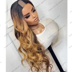 Ombre Black Roots 100% Human Hair Wigs Honey Blonde Body Wave for Women Glueless Long 30Inches 1x4 Opening U Part Wigs