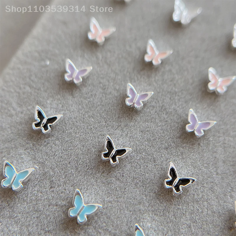 10Pcs Mini 3D Butterfly Shaped Alloy Nail Accessories Nail Art Jewelry Charms Color Crystal Rhinestones Gold/Silver Stroke