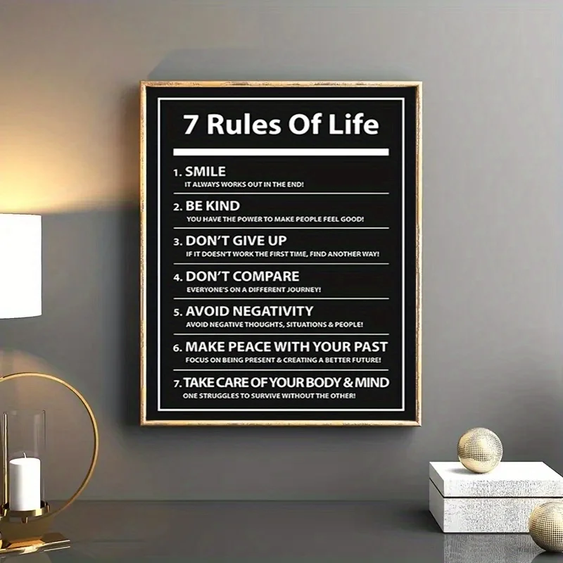 1 قطعة 7 قواعد الحياة رسالة تحفيزية إقتباس المشارك إلهام قماش اللوحة يطبع جدار الفن صور مكتب ديكور المنزل