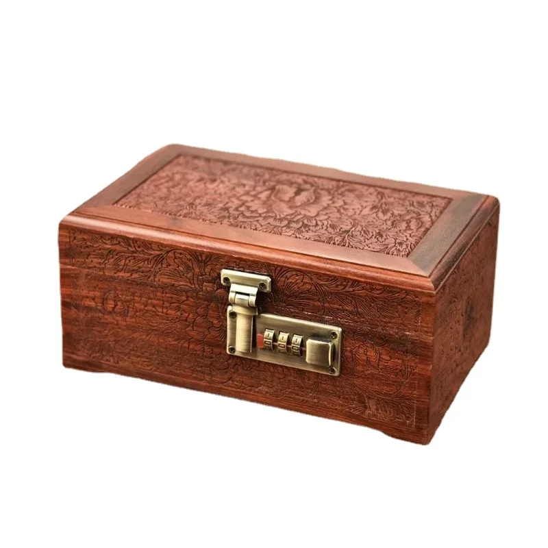 

Luxury Carved Password Jewelry Box Storage Organizer Case Red Sandalwood Vintage Jewelry Storage Box Earrings Display Gift Ideas