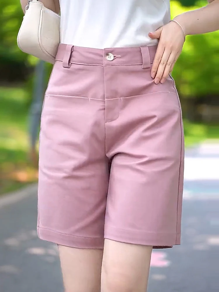 

Pink Suit Short Pants Women's Summer Thin High Waist Slimming Casual Straight Leg Five-Quarter Pants Outerwear for Women