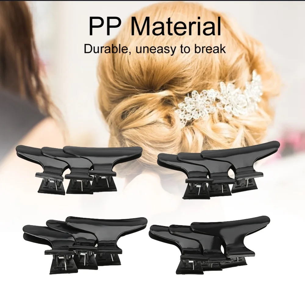 12Pcs Durable Non Slip Butterfly Hair Clips Thick And Thin Hair Black Hair Claws Glitter Finish Hair Clip Styling Sectioning