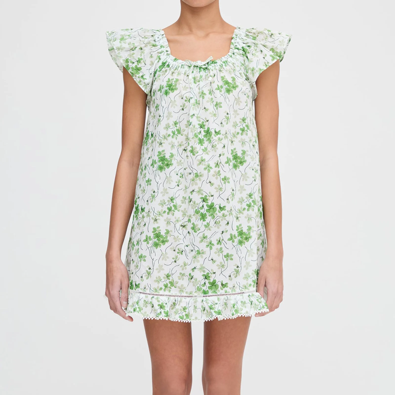 Nouvelle mode femmes été Mini robe décontracté coupe ample élégant imprimé fleuri nœud manches volantes une ligne robe offre spéciale S M L