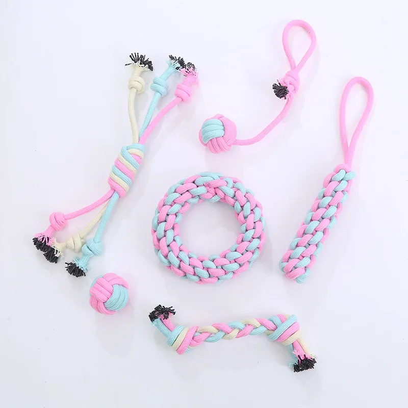 Dog Toys Macaron Colored Cotton Rope Durable For Biting Grinding Teeth Playing With Pet Toys