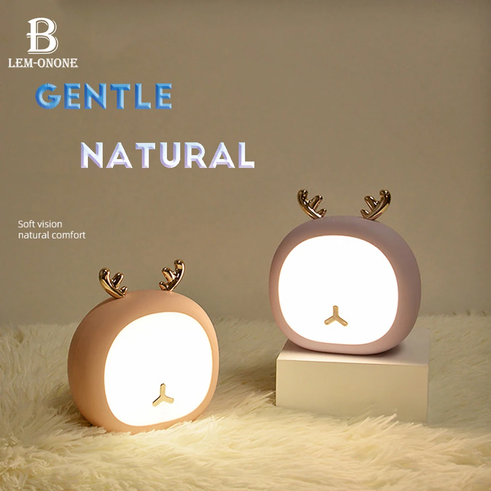 Creative Deer/Rabbit Night Light USB Charging Dimmeable Sleeping Lamp for Baby feeding Lighting Home Decor Desk Table Lamps