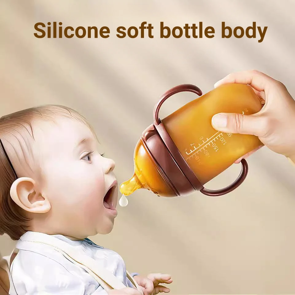 Newborn Baby Milk Bottles Silicone BPA Free Anti-flatulence For 0-36 Month With Handle 150/250ML Soft Water Bottle For Infants