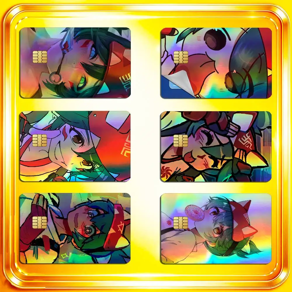 For Overwatch Kiriko Credit Bank Sticker ID Access Card Cover Skin Rainbow Color Laser Stickers Film