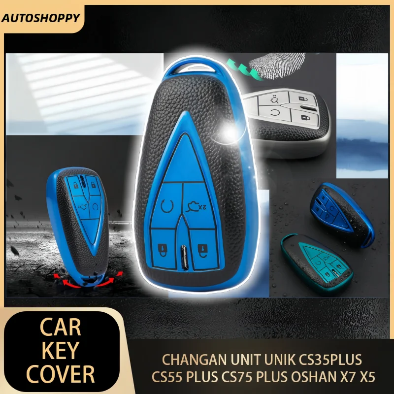 Leather 3 4 5 Buttons Car Remote Key Case Cover Shell for Changan CS35 Plus CS55 Plus CS75 Plus 2019 2020 Key Protector Holder