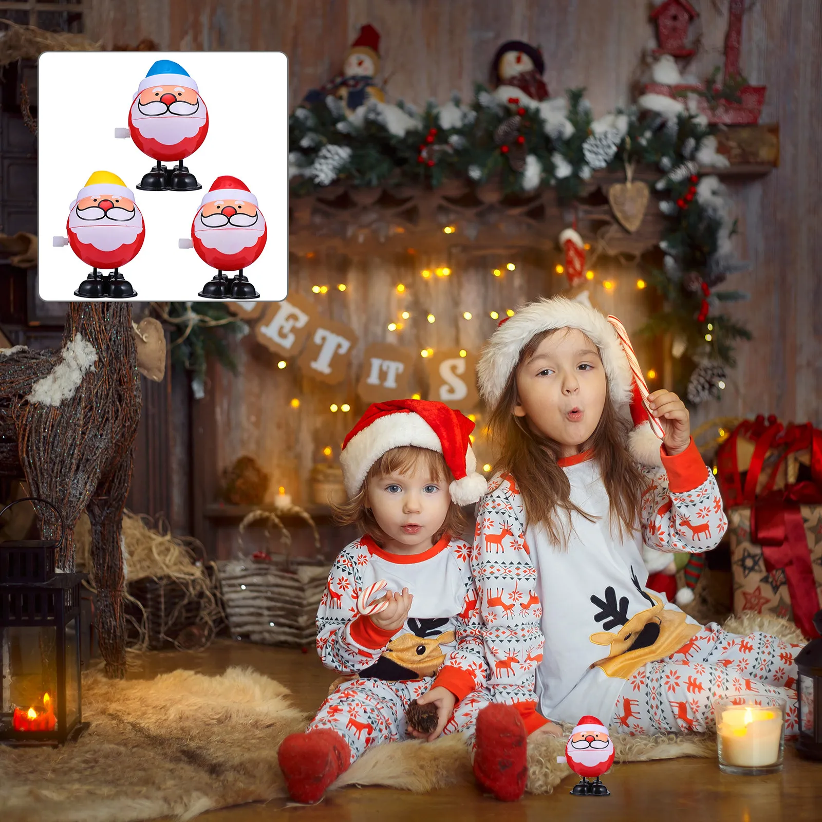 3 szt. Świąteczny nakręcany Święty Mikołaj, chodzący mini nakręcany zestaw do zabawy dla dzieci, urocze upominki na przyjęcia, wypełniacze do skarpetek
