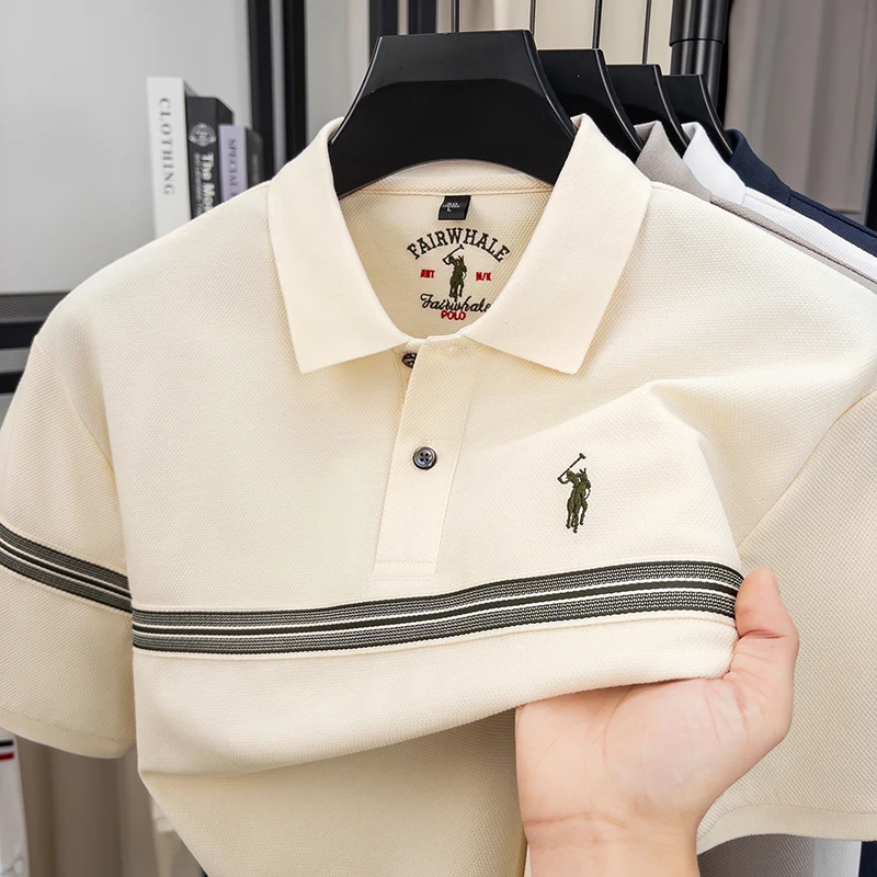 Designer brand silk cotton short sleeve polo shirt summer Paul Pony embroidered striped design T-shirt business casual men's top