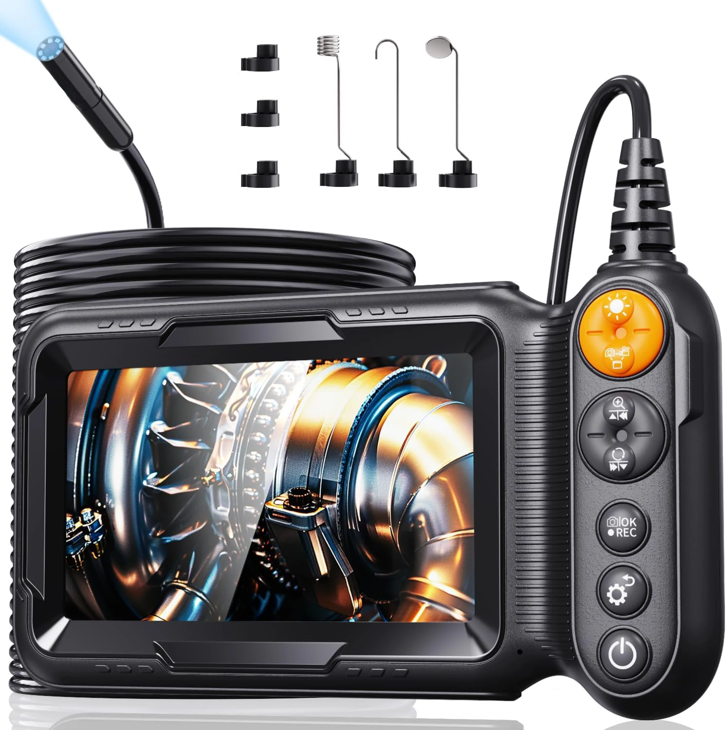 8mm 5in  1080P Dual Lens Piping Automotive Controlled Industrial Rotary Endoscope Inspection Tools Camera Rotation For Cars