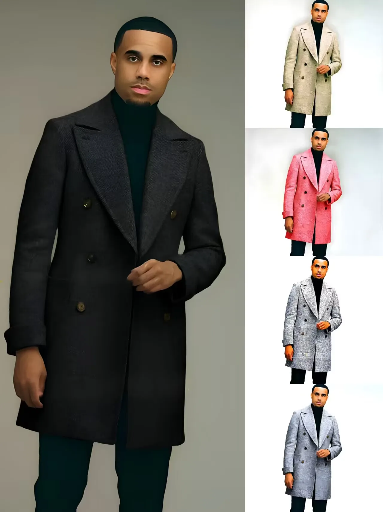 

Chaqueta larga para hombre, blazer cruzado con solapa de pico en espiga marrón premium para boda, baile, cóctel al aire libre, c