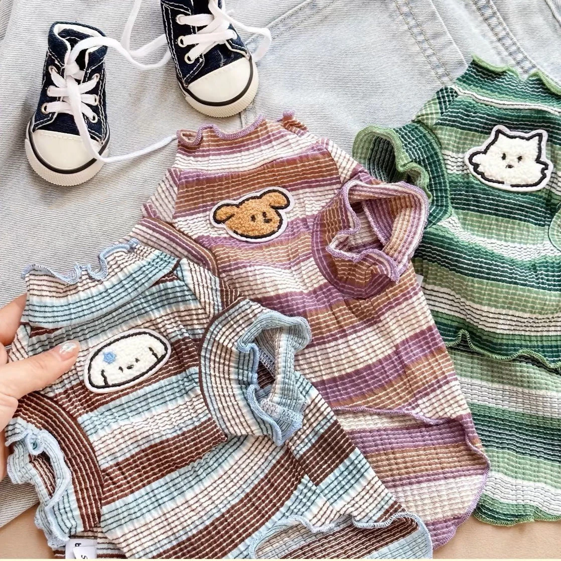 

Popular Striped Pet Clothes Thin Teddy Summer Bichon Frise Breathable Cool Bottom Shirt Small Dog Cute Short Sleeve
