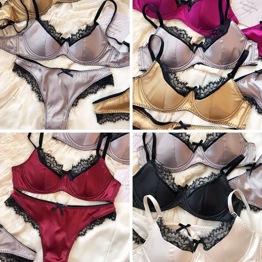 

Sexy Lace Satin Underwear Set with Push-Up Bra, Anti-Sagging & Soft Steel Ring for Women