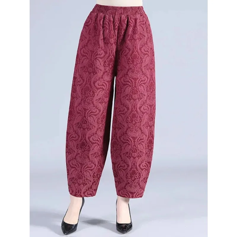 

New Vintage Casual Spring Fall Mom Pants Oversize 4XL Loose Jacquard Bloomers Trousers Ankle-length Women High Wast Pantalones