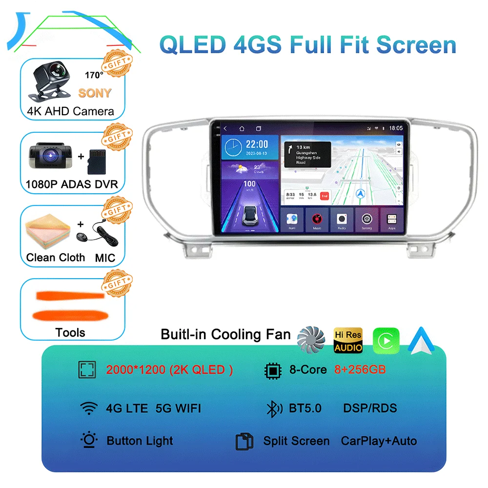 Android 16 autoradio multimediasysteem navigatie GPS 2 Din stereo DVD accessoires speakers voor KIA Sportage 4 KX5 2016 - 2018