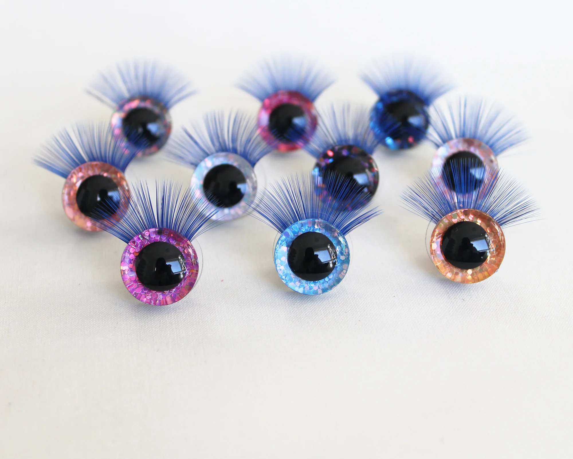 20set  14mm to 30mm craft eyes  New fashion super 3D glitter toy safety eyes with blue eyelash tray with hard washer -T10