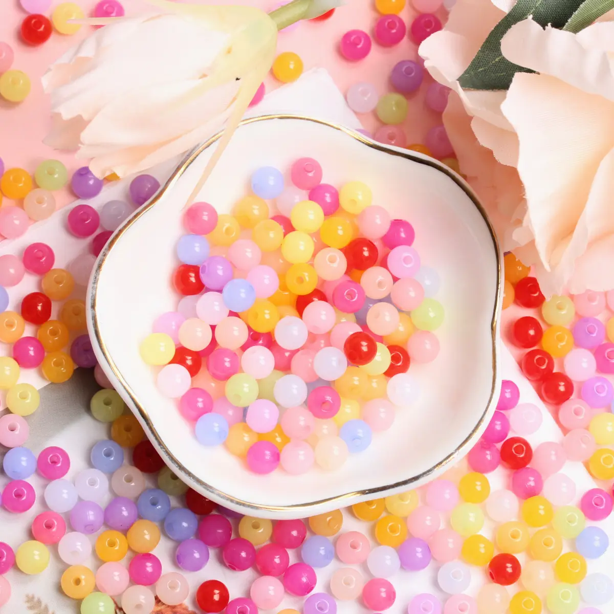 

80Pcs 6mm Jewelry Accessories DIY Findings Single Hole Jelly Color Acrylic Beads Wholesale Bracelet Necklace Pendant Hot Sale