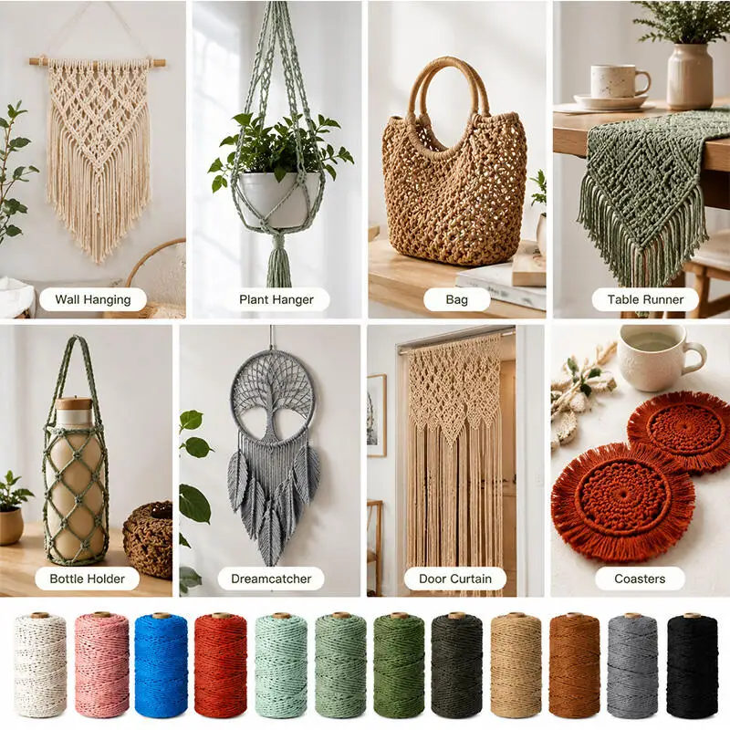 1 Rolle 3 mm dickes, handgewebtes Baumwollseil, farbige Kordel, geeignet für Geschenkverpackungen, Dekoration, DIY-Bastelzubehör. – Detail 6