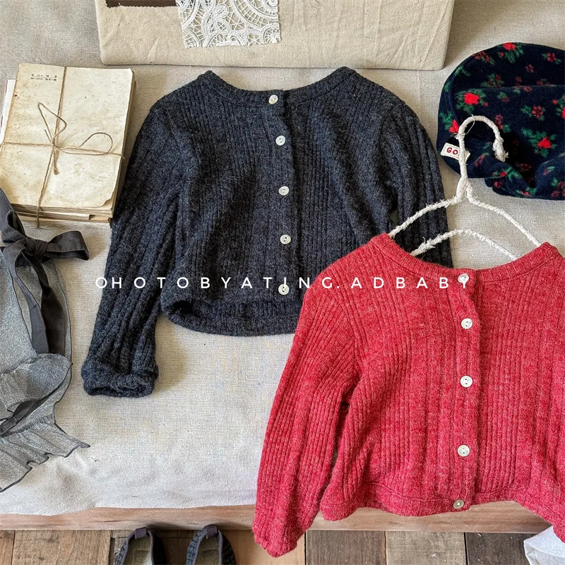 

Girls Sweater 2025 Autumn New Children's Clothing Korean Style Girls Baby Fashion Sweater Cardigan Casual Simple Daily