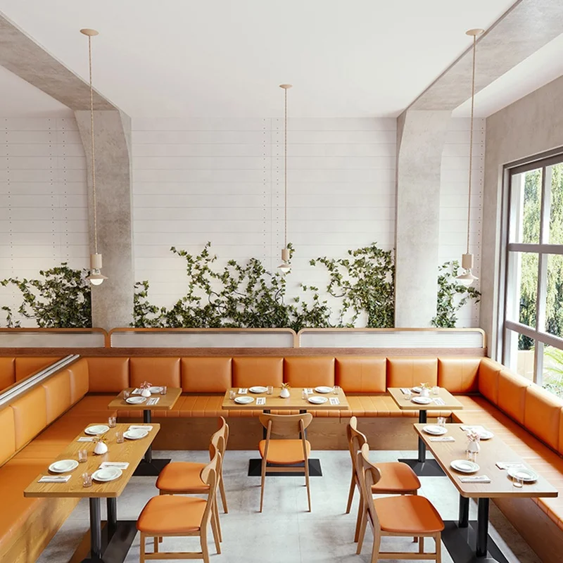 Set di mobili da ristorante Set di divani per sedie da pranzo e cabina in legno e pelle da caffè