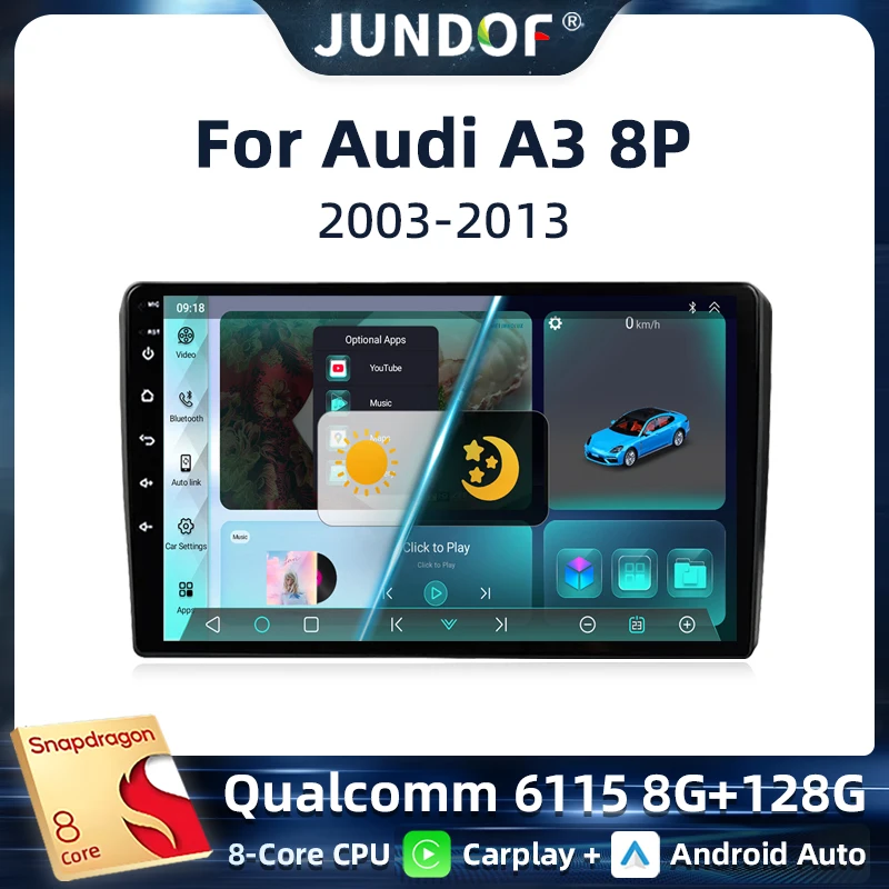 

Jundof Wireless CarPlay Android Auto Radio for Audi A3 8P 2003 - 2013 Car Intelligent Systems 4G GPS Multimedia