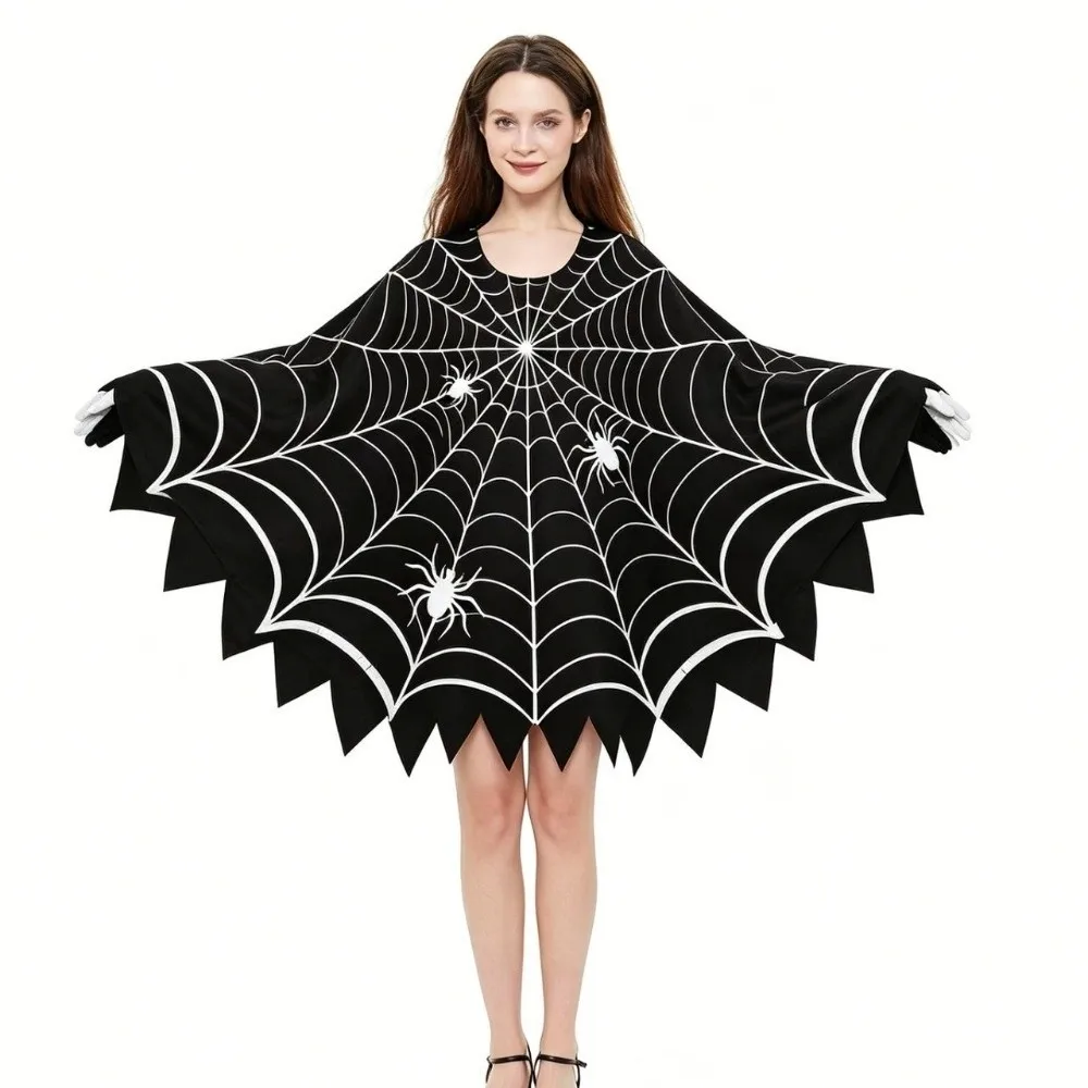 Multi-functional Scary Halloween Spider Web Cloak Creepy Black Shawl Cosplay Party Costume Cosplay Outfit Carnival Costume