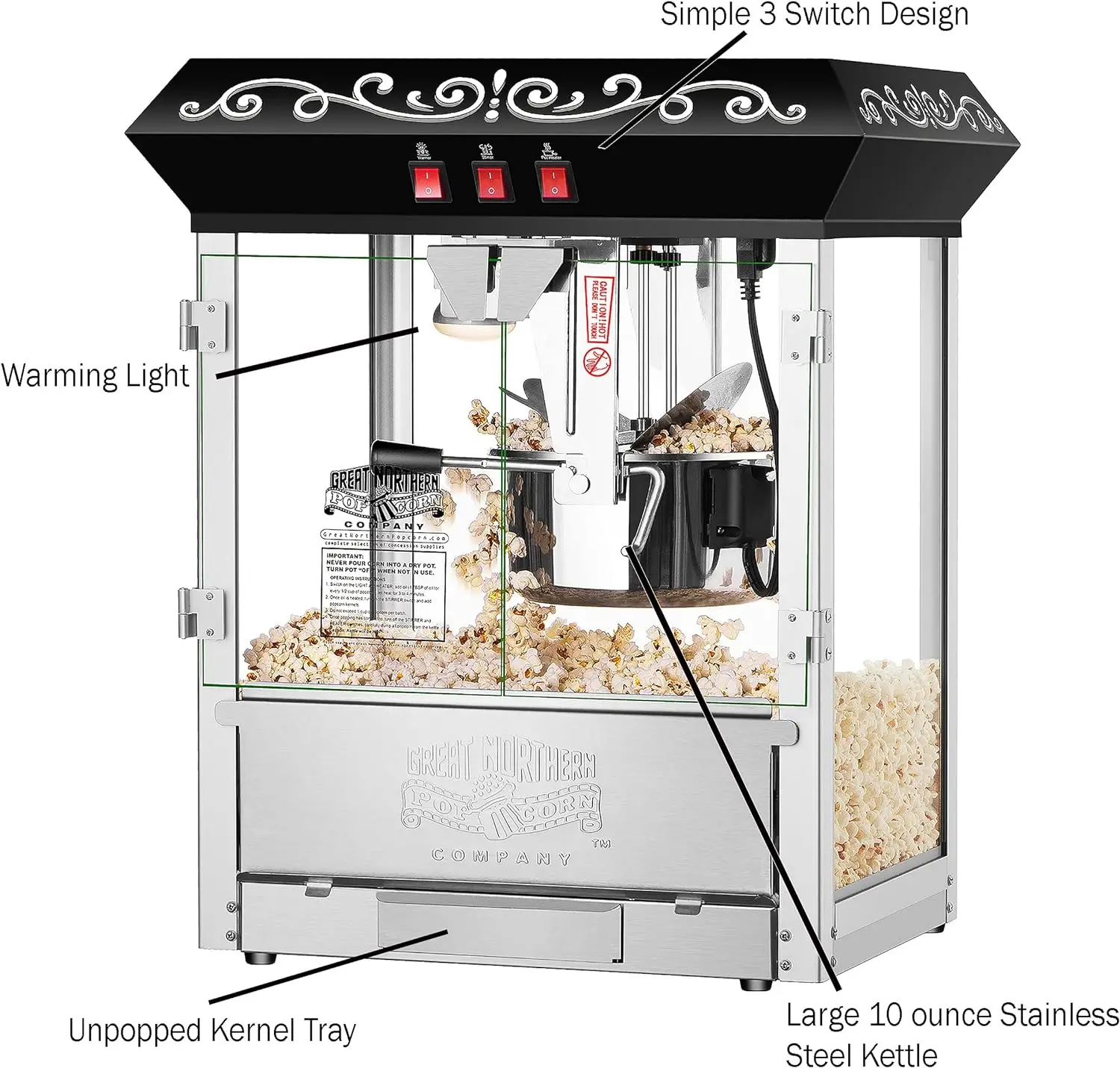 Great Northern 10 oz Perfect Popper Countertop Style Popcorn Machine Black