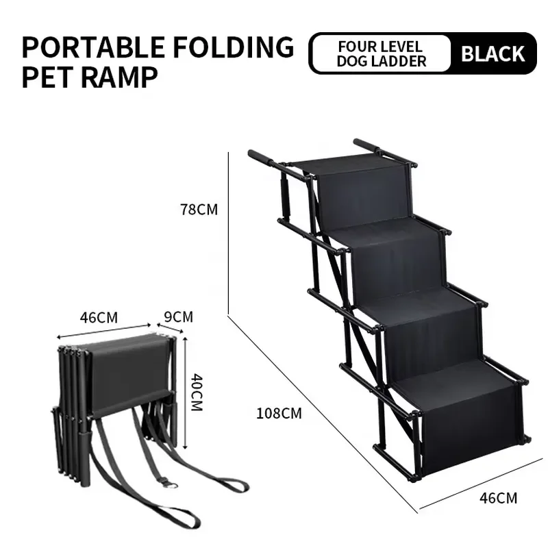 for Large Dogs Cats 4 Step Pet Car Stairs Portable Folding Lightweight Metal Frame Durable Load Bearing Polyester Pet Ramp