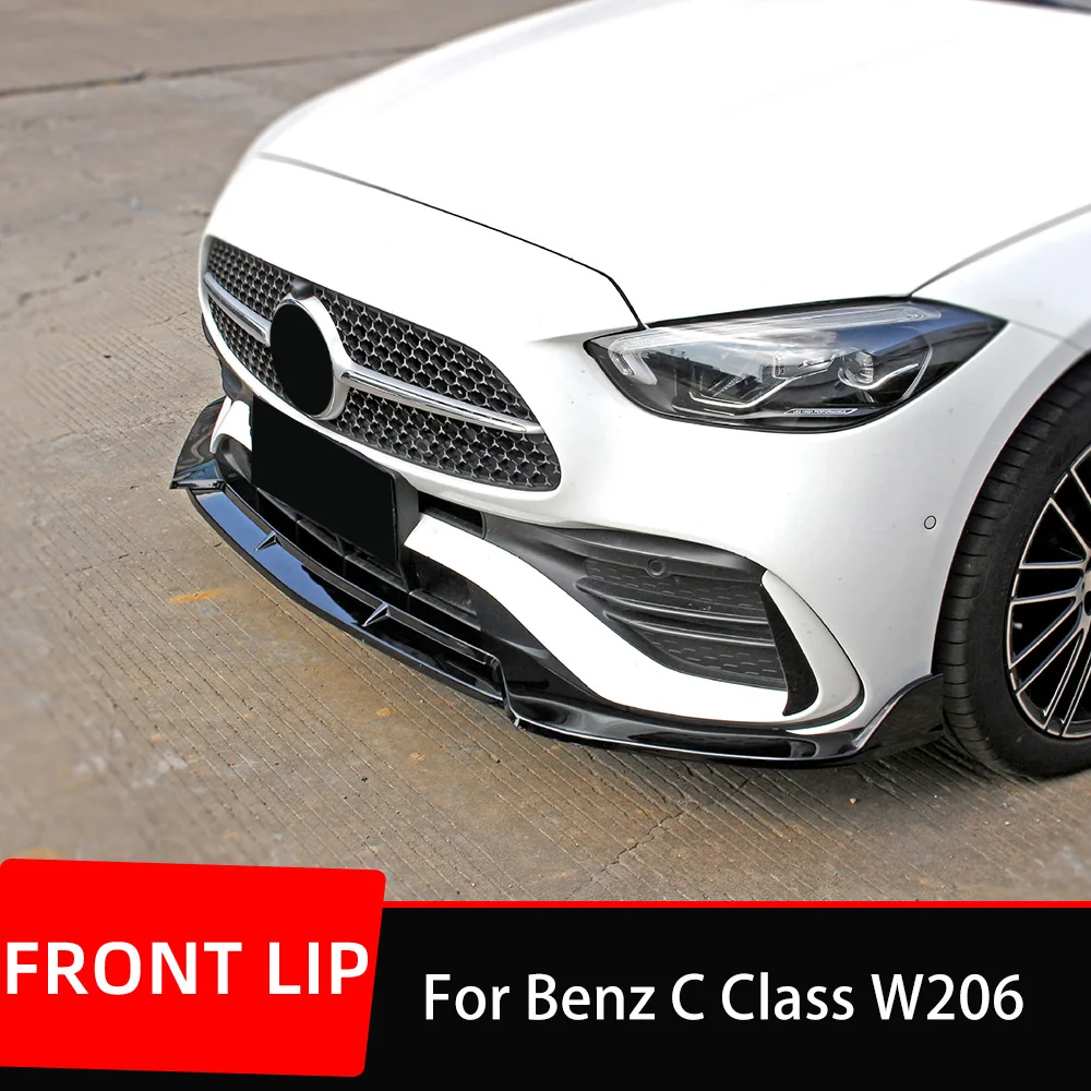 

For Mercedes Benz C-Class W206 ABS Car Front Bumper Lip Spoiler Diffuser Body Kit Spoiler Black Protective Cover Accessories