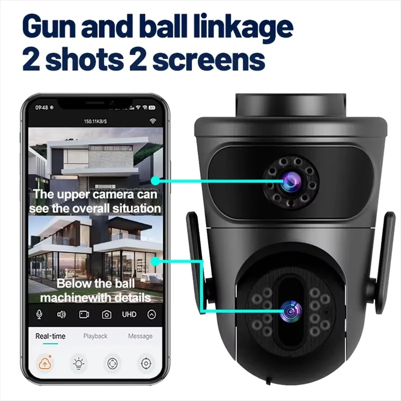 2K 8MP WiFi Security Camera Outdoor Dual Lens Dual Screen 360° Wireless Video Surveillance CCTV IP Cam IPC360 Home