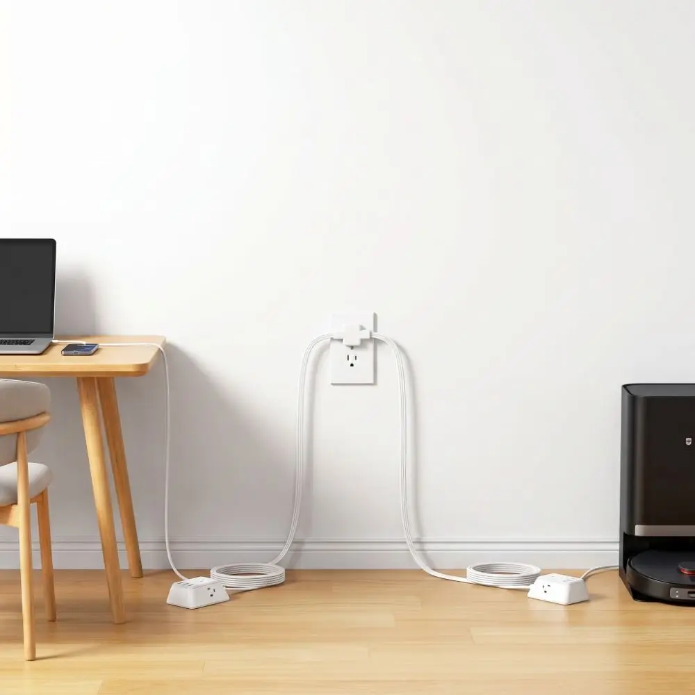 

12FT Length Split Extension Cord 2 USB-A Ports 1 USB-C Port Twin Extension Cord 3 AC Outlets 3-Prong Grounded Socket