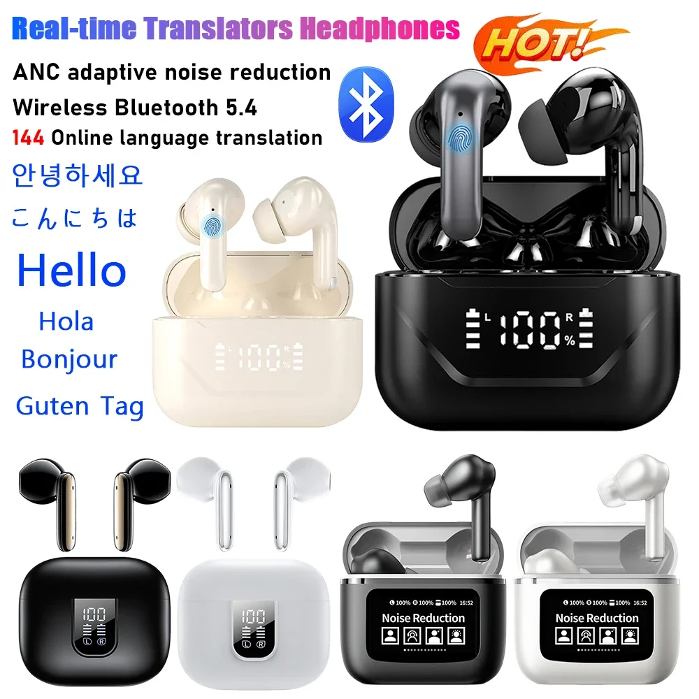 

ANC Noise Deduction Translators Headphones 144 Languages Real-time Translation Earbuds BT V5.4 AI Translator For Travel Business