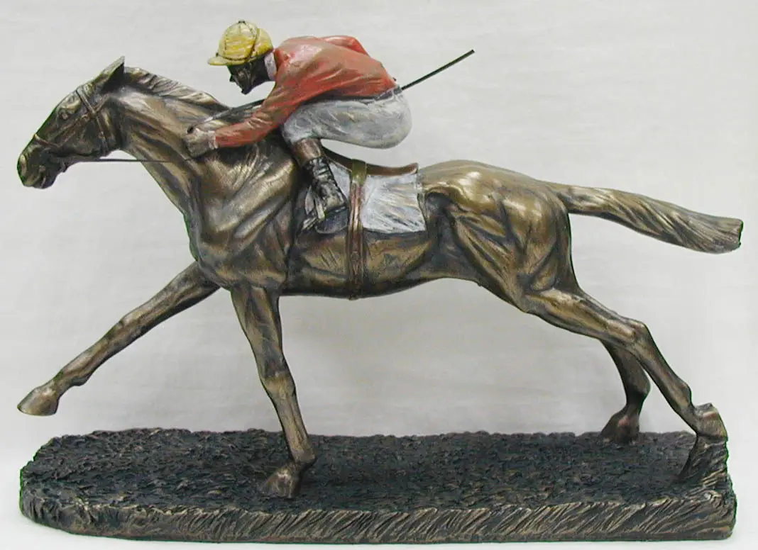 Bronze Horse Jockey Statue Resin Horse Racing Figurine Hand-Painted Equestrian Sculpture Home Office Decor Collectible Gift