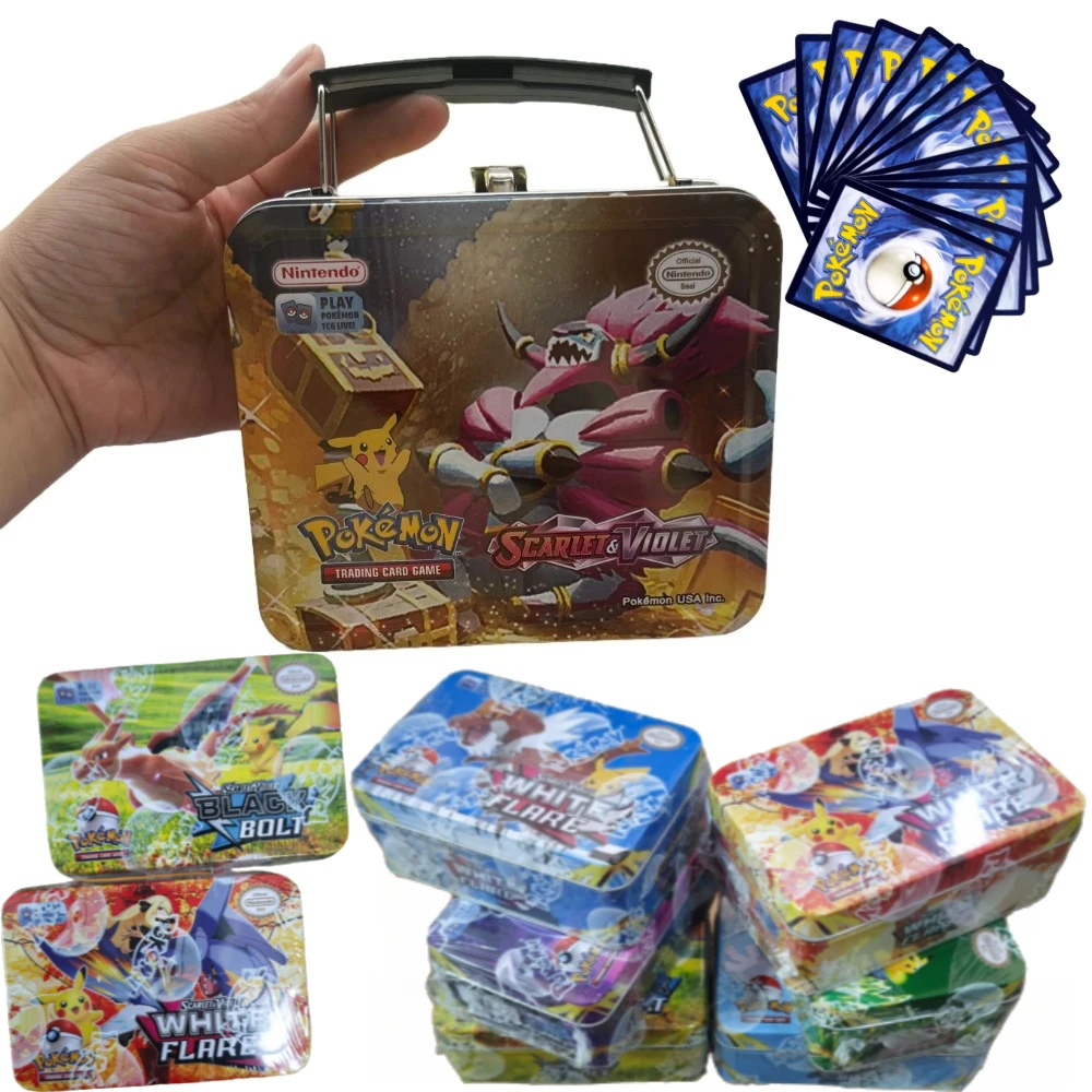Tarjetas de colección de origen perdido de Pokémon, caja de Metal en inglés y español, juguetes de batalla de hierro con juego de Pikachu, tarjetas bancarias de Anime para niños VMAX
