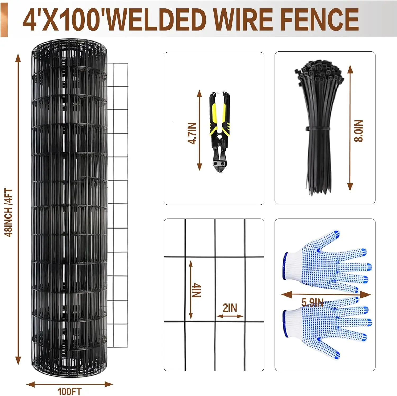 

4 ft x 100 ft Black PVC Coated Welded Wire Fence, 16GA Garden Chicken Wire Fence Roll, Mesh Size 2" x 4" Hardware Cloth,Hot Sale
